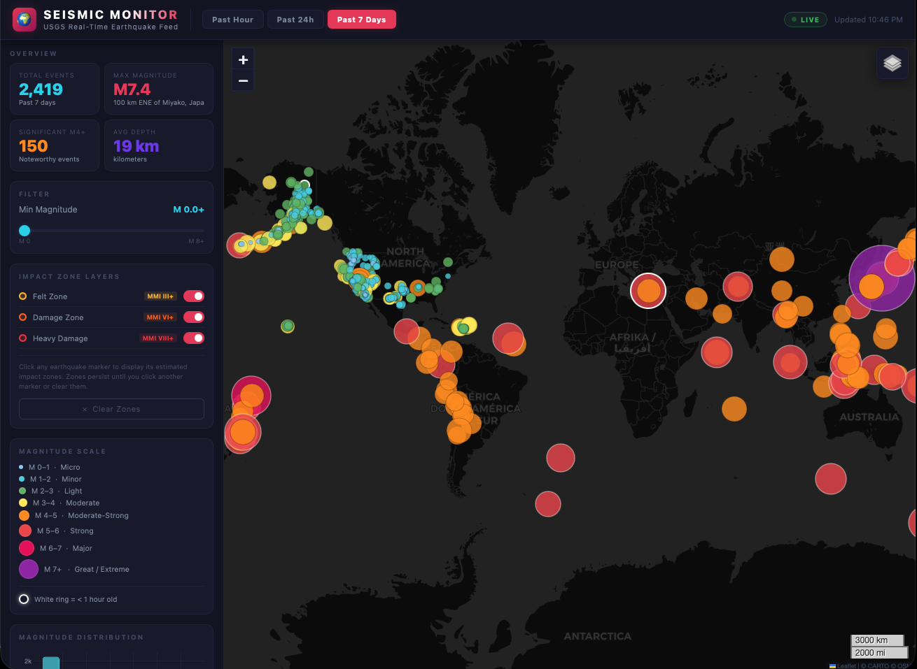 Earthquakes web map screenshot